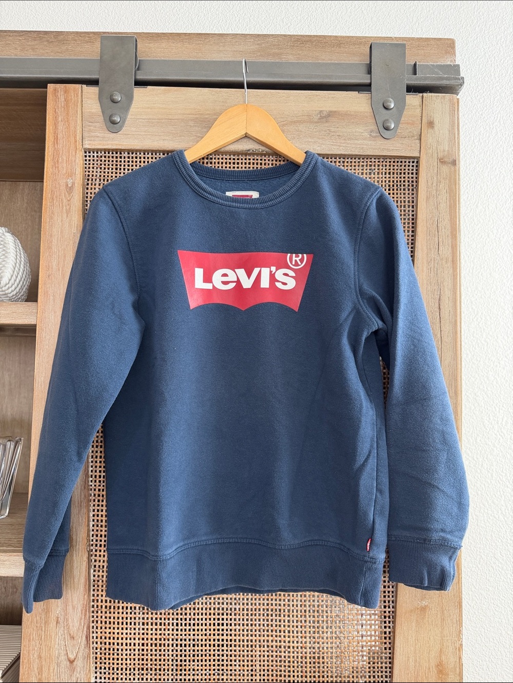 💚BUY 3 for $15💚 💚 Levi's Navy Crewneck Sweatshirt with Red Logo Batwing
